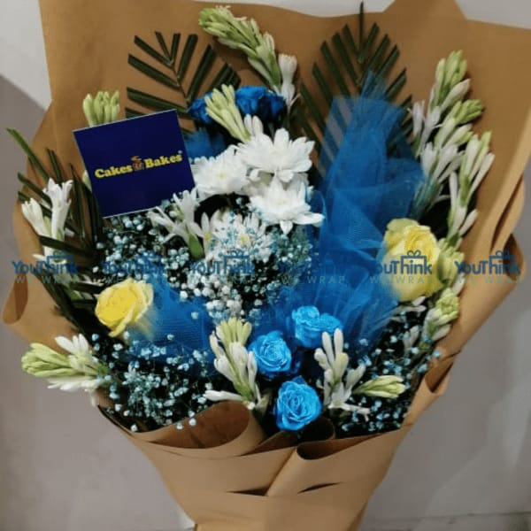 Midnight Blue & Lemon Rose Bouquet