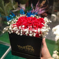 Red Rose & Baby breath Square Box