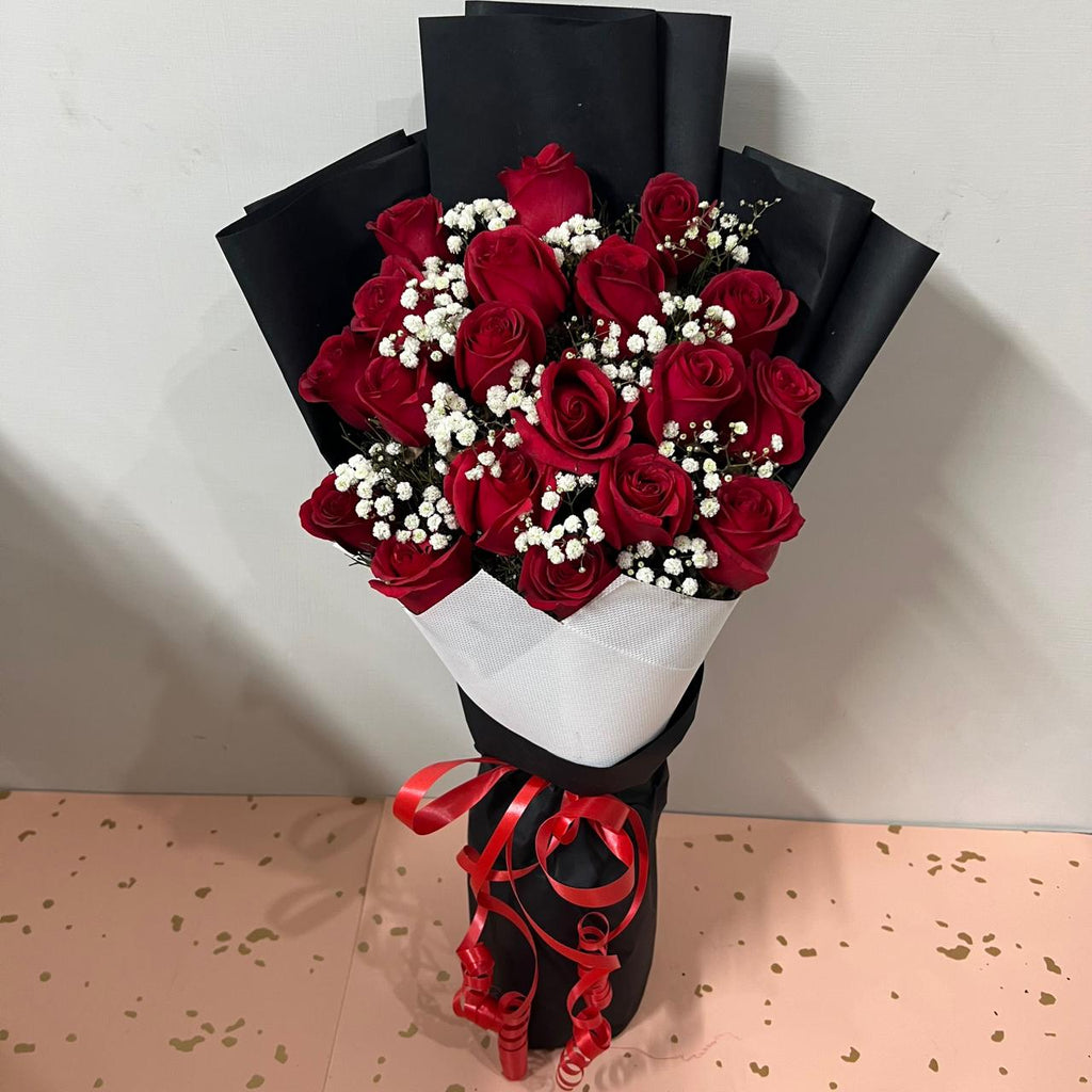 Signature 25 Red Roses Bouquet with Baby Breath
