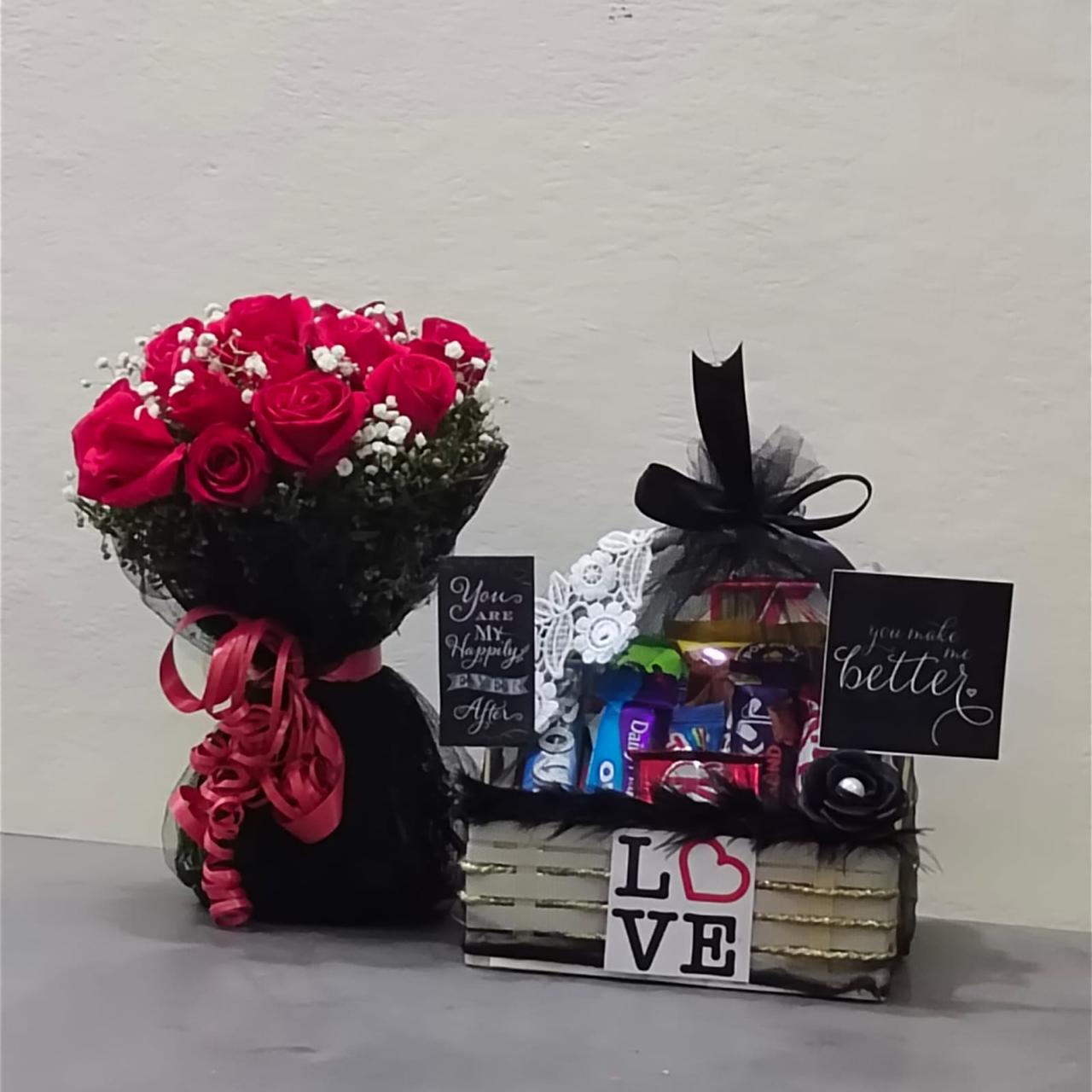 Snack Basket with Flower Bouquet